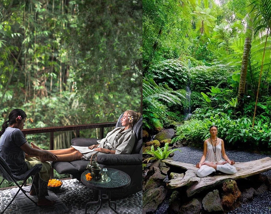 Outdoor spa in Bali surrounded by nature for wellness and relaxation