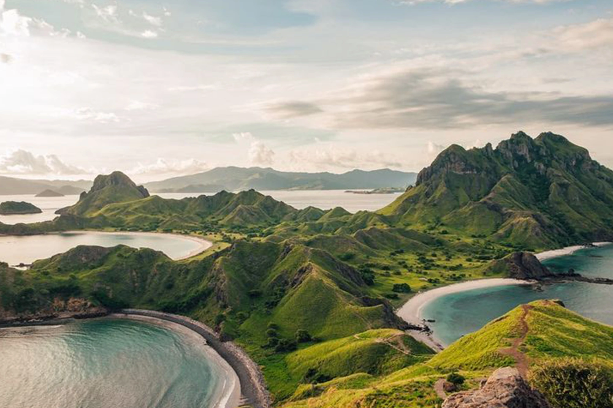 Padar Island viewpoint with turquoise bays
